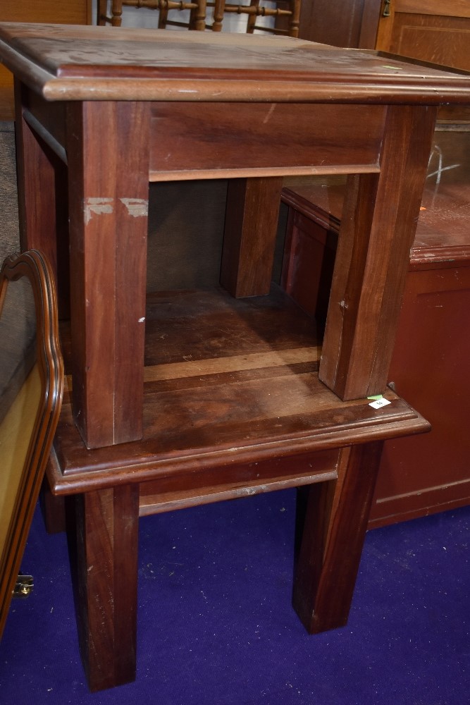 A pair of Indonesian or similar hardwood square occasional/coffee tables, width approx. 59cm