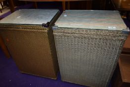 Two vintage Lloyd Loom and woven fibre linen baskets