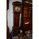 A small size long case clock having mahogany case and inlayed detailing