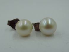 A pair of cultured pearl stud earrings on 9ct gold posts