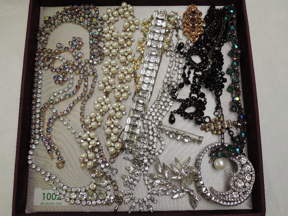 A selection of diamante jewellery etc including necklaces, bracelets and brooches