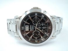 A gent's Seiko Premier chronograph quartz wrist watch no: 130184, having baton numeral dial with