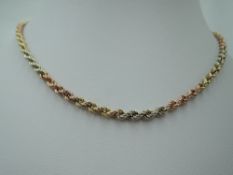 A 9ct triple coloured gold rope chain, approx 18' & 4.5g