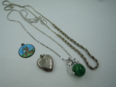 A small selection of white metal jewellery some stamped 925, including heart locket, plaited