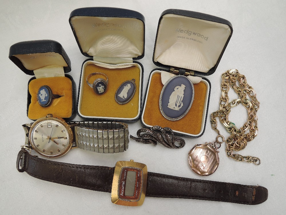A small selection of costume jewellery including Wedgwood Jasper rings, brooch and pendant, Accurist - Image 2 of 2