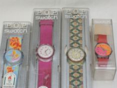 Four 1990's Swatch fashion wrist watches of various forms including three Pop watches