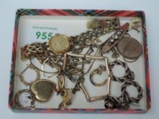 A selection of rolled gold and gold plated costume jewellery including lockets, Seiko wrist watch,