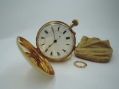 An Edwardian 18ct gold top wound Hunter chronograph pocket watch, movement no: 16881 having a