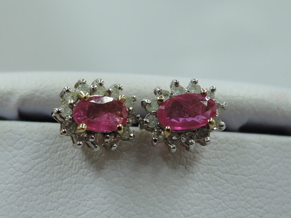 A ruby and diamond chip cluster 9ct gold pendant and matching earrings, approx 18' & 2.4g - Image 3 of 3