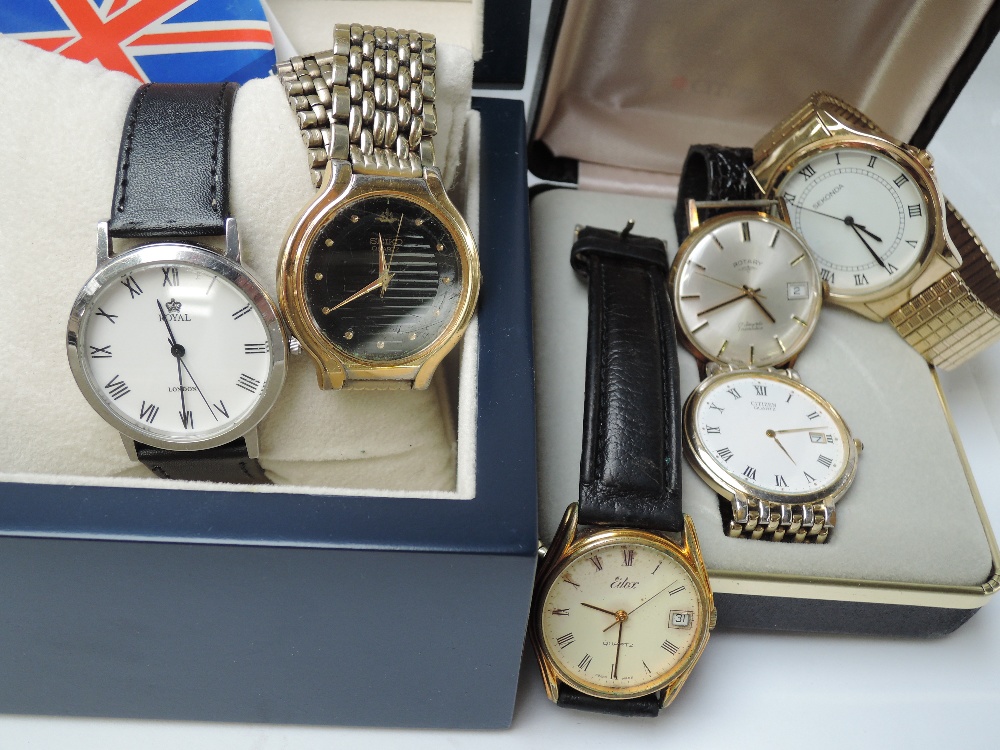 A selection of gent's wrist watches including Royal, Sekonda, Rotary etc