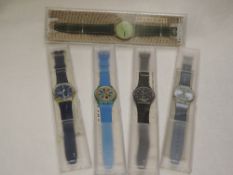 Five 1990's Swatch fashion wrist watches of various forms including Musicall, Always Early etc