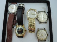Five gent's vintage wrist watches including Hudson & Glycine automatics, Roamer, Hobby & Westclox