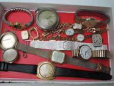 A small selection of wrist watches and a pocket watch including Pulsar, Ingersoll, Timex, Bulova