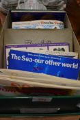 A box of collectable tea and can cards of aviation nature and wildlife interest and more.