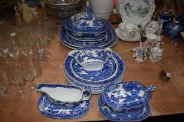 A good quantity of blue and white ware amongst which are tureens,platters, plates and gravy boats.