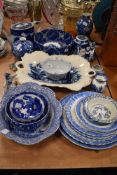 A selection of blue and white wear ceramics including chintz bowls and Chinese cherry blossom vase