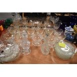 A selection of clear crystal and cut glass items including brandy wine sundae and condiment etc
