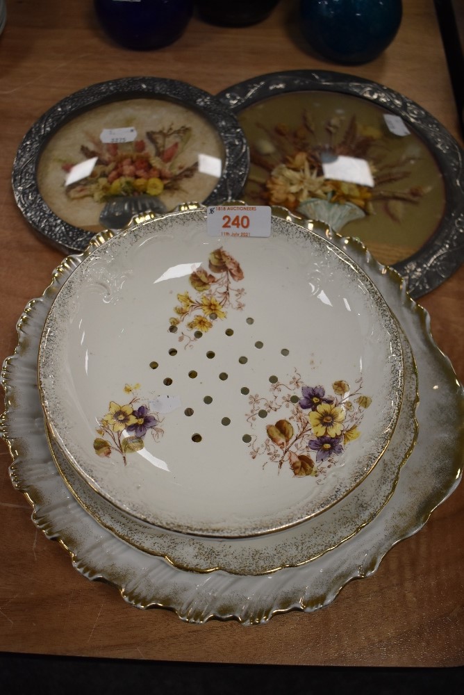 A vintage scalloped floral plate with gilt detailing in the form of a shell,a similar bowl with