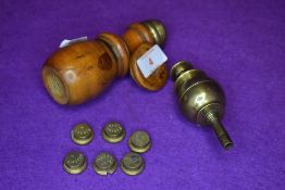 A box wood turned hollow container handle office measure stamp set for alcohol spirits brandy