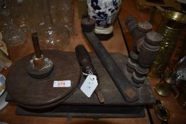 An antique wooden wool winder AF.