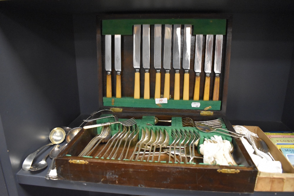 A selection of table cutlery and flatware including a cased canteen by Joseph Elliot Sheffield
