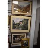 Four framed and glazed prints of landscape and still life interest.