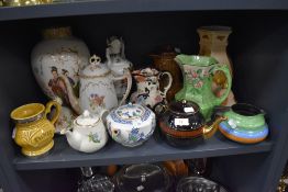 A selection of coffee pots and Water jugs including Wedgwood Masons and Carleton ware