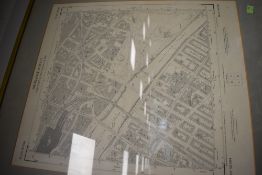 A framed and glazed 1954 Ordnance survey map of Glasgow and river Clyde interest,plan NS 5964.