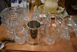 A selection of clear cut crystal glass wares including Stuart footed bon bon dish and Bohemian