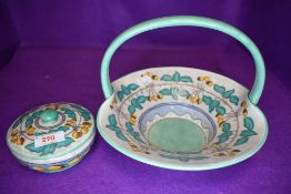 A Charlotte Rhead for Bursley ware basket and trinket dish with lid, both having pale grey ground