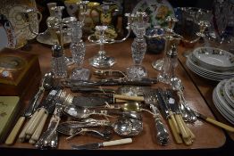 A selection of fine table wares including twist stem candle sticks cut glass candle stems and