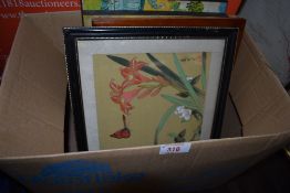 A mixed books of general pictures and frames including marquetry.