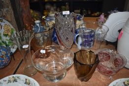 A selection of glass vase including amber control bubble and hand blown examples