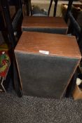 A pair of mid century teak case speakers by Fidelity radio