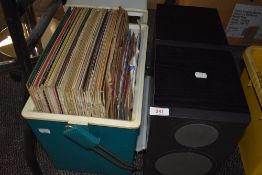 A selection of vinly records and albums of mixed interest and a pair of Hi Fi speakers