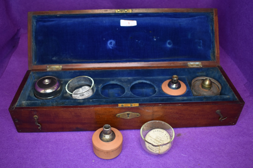 A 19th century opium smokers pipe in fine fitted mahogany case with accessories and bamboo shafted