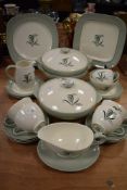 A selection of tea and dinner wares by Copeland Spode in the Olympus design having green back