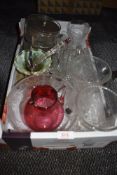 A mix of vintage glass including vaseline glass bowl with holder,Whitefriars bud vase,cheese dish,