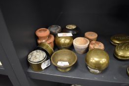 A selection of antique and later apothecary and opium smokers drug containers one bearing Chinese