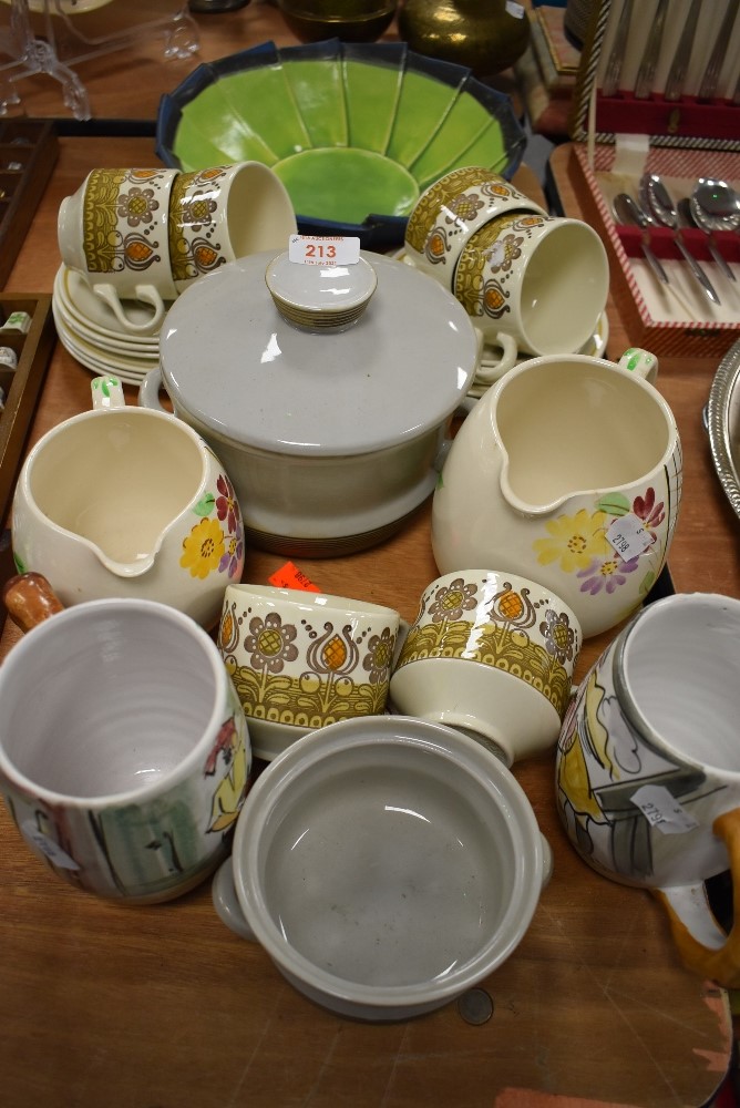 A collection of mixed vintage ceramics including jugs,cups and saucers and studio pottery bowl.