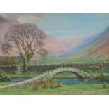 A pastel sketch, Celia Lockley, Packhorse Bridge Wasdale, signed, 20 x 31cm, plus frame and glazed