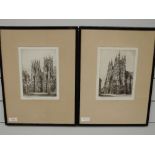 A pair of etchings, after Arthur Spence, Cathedrals, signed, 22 x 15cm, plus frame and glazed