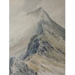 A watercolour, E Greig Hall, Striding Edge, attributed verso, 37 x 27cm, plus frame and glazed