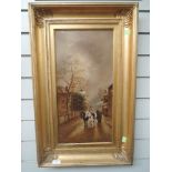 An oil painting, L A Tollady, village street scene, 49 x 24cm, plus frame