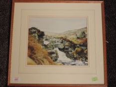 A watercolour, Donald Dakeyne, Waterfall Tarn Brook Fell, signed, 28 x 28cm, plus frame and glazed