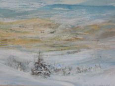 A watercolour, Tiana Marie, snow covered landscape, signed and dated (19)84, 22 x 34cm, plus frame