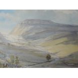 A watercolour, Barbara Tomlinson, Ingleborough from Crina Bottom, signed and attributed verso, 25