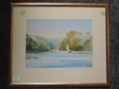 A watercolour, Paul Riley, estuary/lake landscape, signed, 23 x 32cm, plus frame and glazed