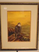 An acrylic painting, Ian Robert Pickvance, Bird of Prey, signed, 30 x 22cm, plus frame and glazed