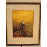 An acrylic painting, Ian Robert Pickvance, Bird of Prey, signed, 30 x 22cm, plus frame and glazed